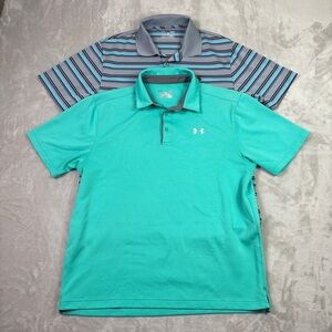 Lot Of 2 Under Armour Heatgear Polo Shirts Men Large Stretch Golf Performance